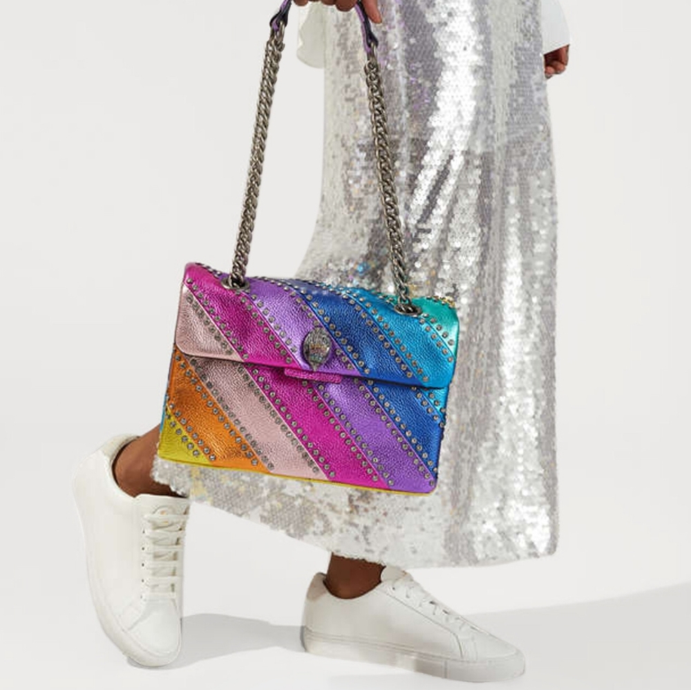 Kurt Geiger Metallic Rainbow Diagonal-Panel Shoulder Bag - Picture 2 of 8